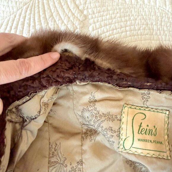 Vintage 60s Brown Persian Lamb Wool and Mink Fur Coat Size M-L - Picture 12 of 16